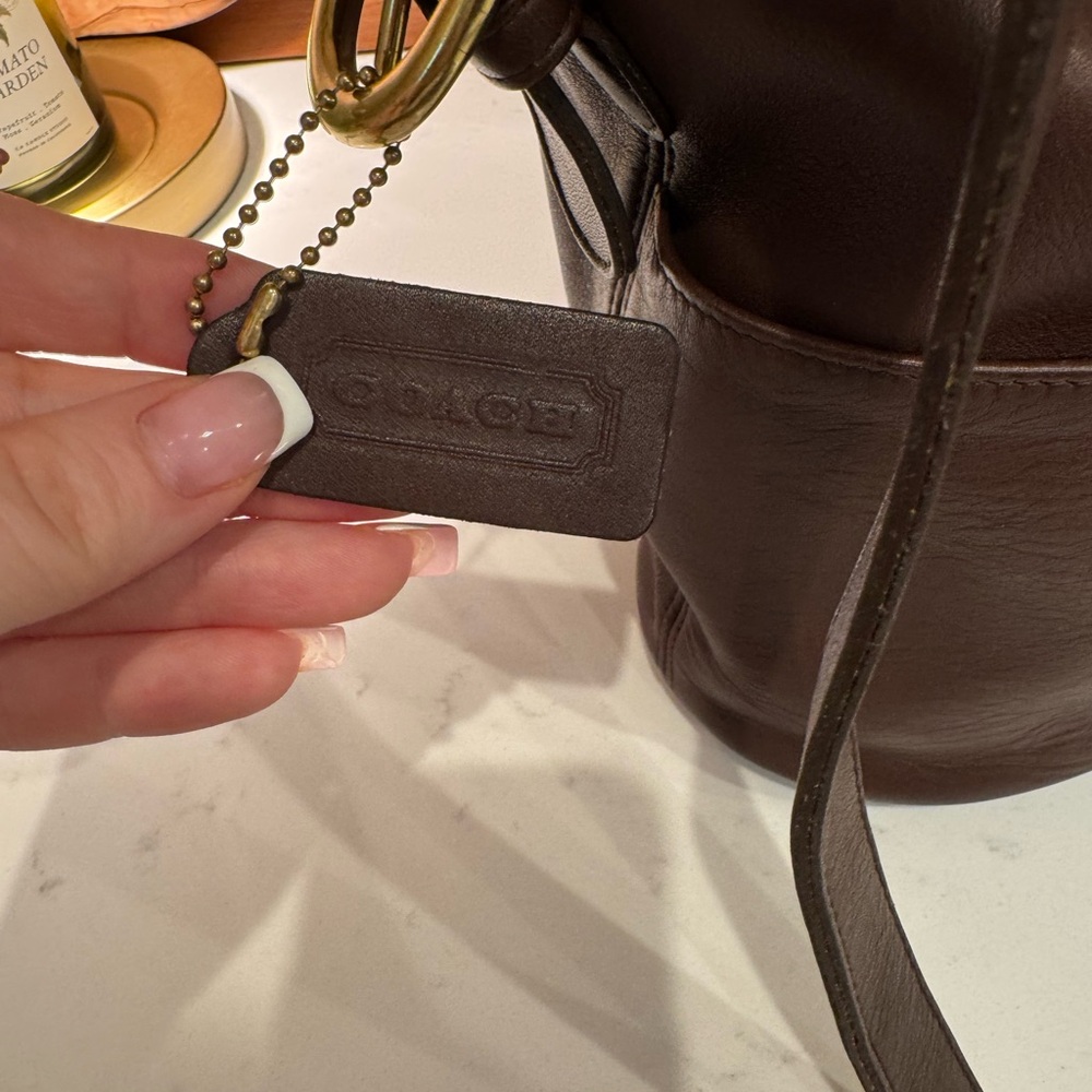 Coach Chocolate Brown Leather Bucket Bag with Brass Accents - Picture 3 of 5
